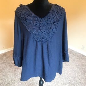 2XL Navy Floral Crocheted Blouse
